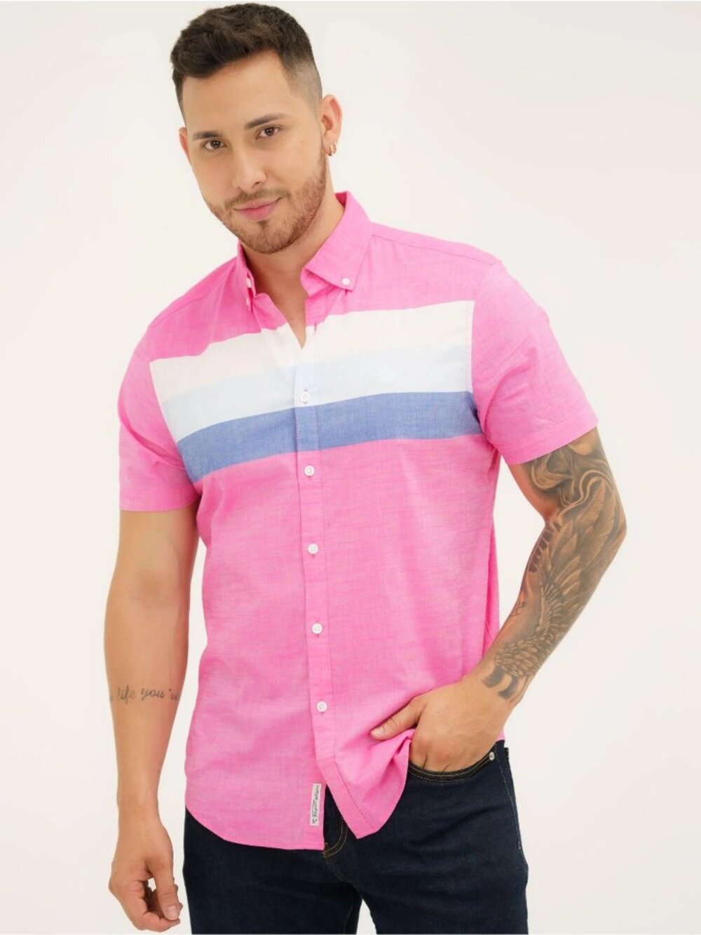 NWT Original Penguin Men’s Medium Short Sleeve Lawn Bold Stripe Button Down Shir